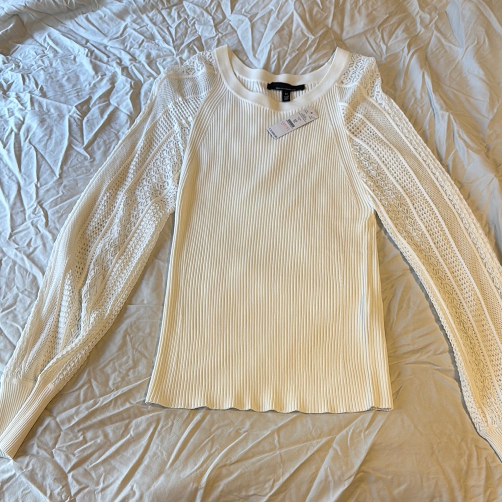 White Ribbed Long Sleeve Top WHBM